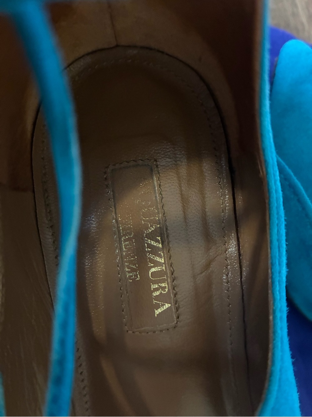 Aquazzura Turquoise Suede Lace-Up Pointed-Toe Flats - Picture 3 of 3
